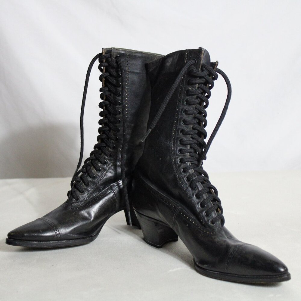 Edwardian AHM System Black Leather Women's Heeled Boots